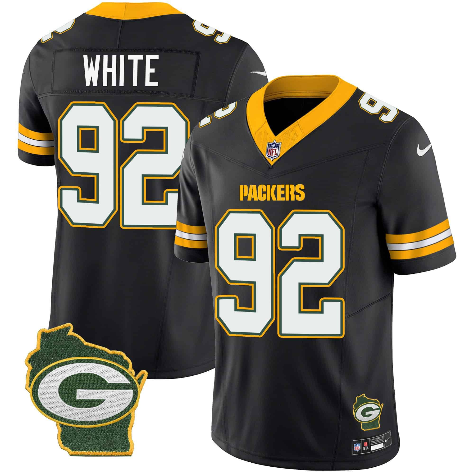 Men Green Bay Packers #92 White Black 2024 Nike Home Patch Vapor NFL Jersey style 1